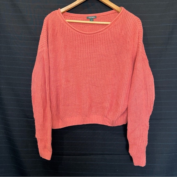 wild fable Sweaters - Wild Fable Coral Knit Sweater Womens L Cropped Oversize Cozy Coral Pink